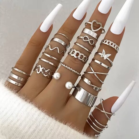 Shyblue Studio Jewelry - ✨ 22-Piece Silver Ring Set | Trendy Boho Coastal Jewelry ✨